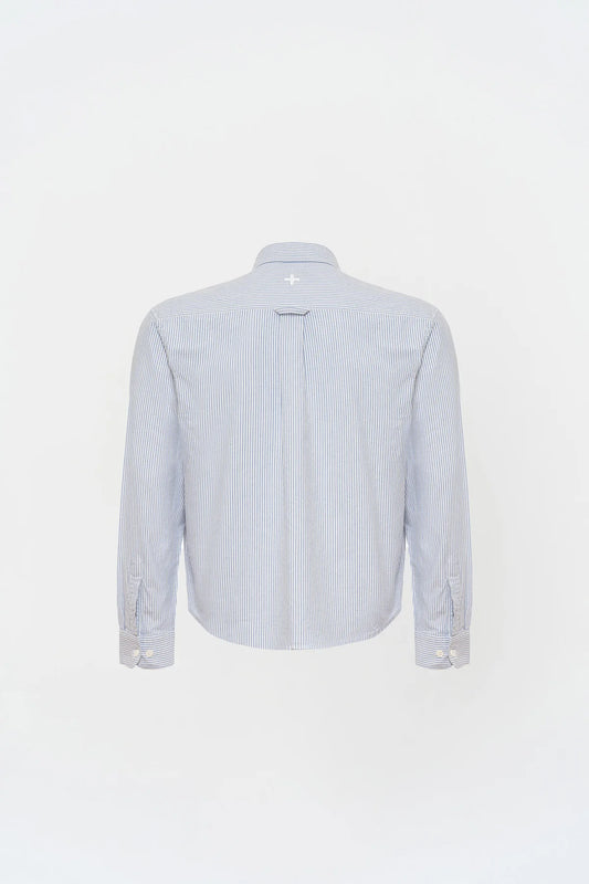 KNST Box Fit Nakışlı Mavi Beyaz Gömlek