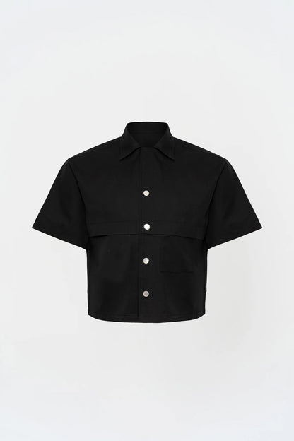 KNST Siyah Box Fit Kısa Kollu Teknik Gömlek