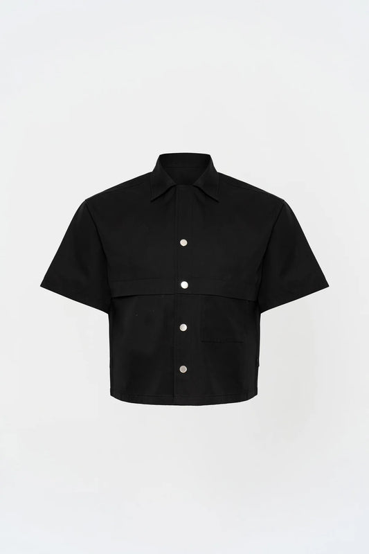 KNST Siyah Box Fit Kısa Kollu Teknik Gömlek