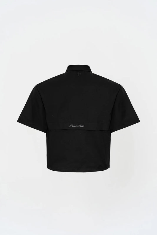 KNST Siyah Box Fit Kısa Kollu Teknik Gömlek