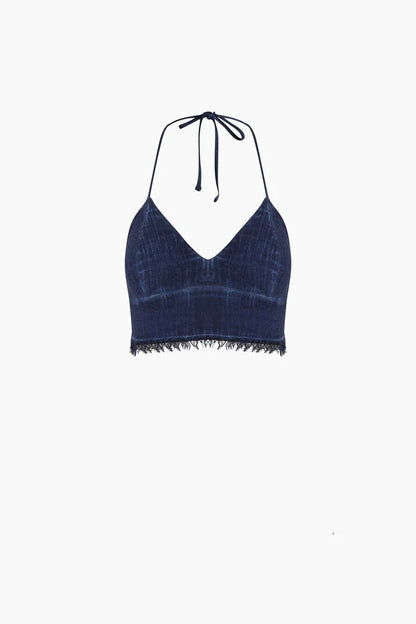 İK Keten Navy Crop Bluz