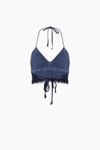 İK Keten Navy Crop Bluz