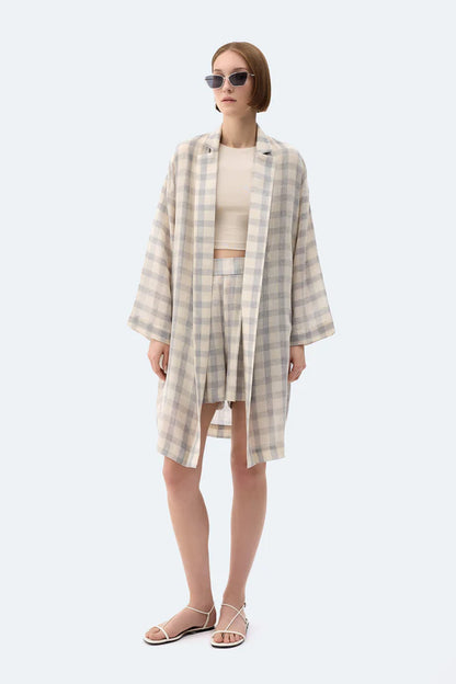 İK Gri Ekose Kimono