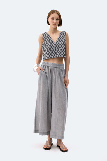 İK Dama Desenli Crop Bluz