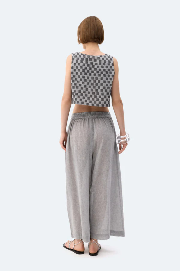 İK Dama Desenli Crop Bluz