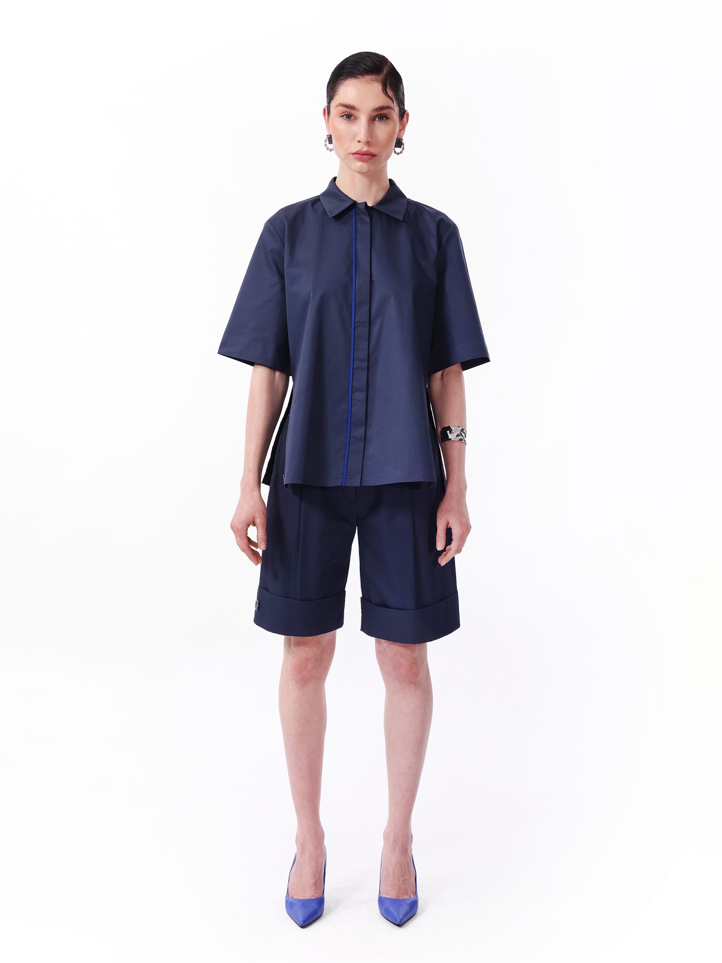 KNTLGY Lacivert Oversize Poplin A Kesim Gömlek