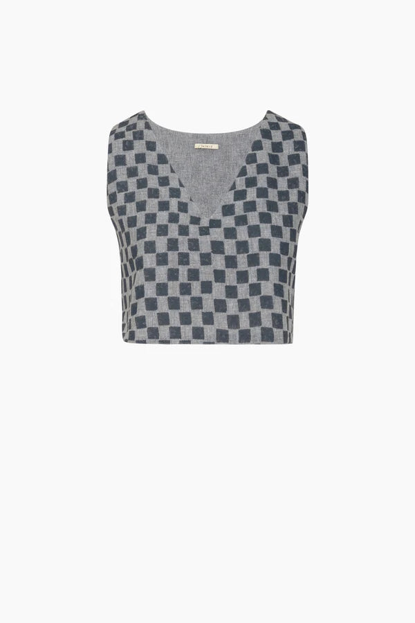 İK Dama Desenli Crop Bluz