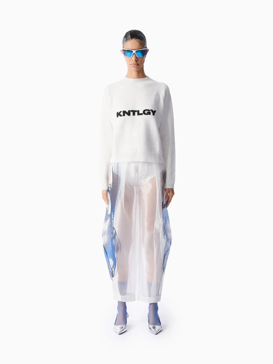 KNTLGY Long Sleeve Knitted Beyaz Kazak