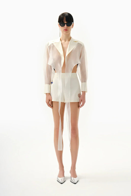 KNTLGY Dekolteli Ekru Mini Şort