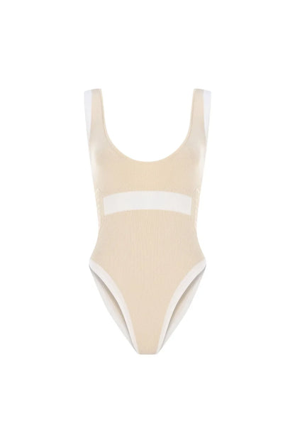 KNTLGY Kontrast Logo Dikişli Bej Örme Body