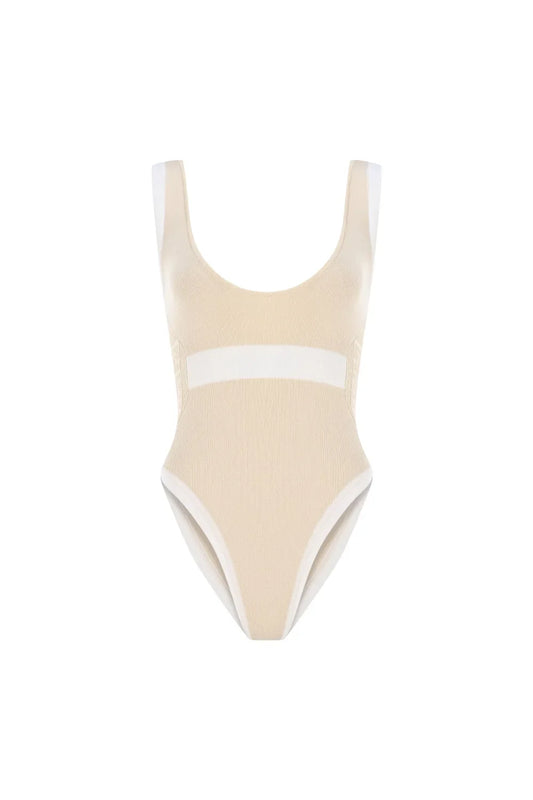 KNTLGY Kontrast Logo Dikişli Bej Örme Body
