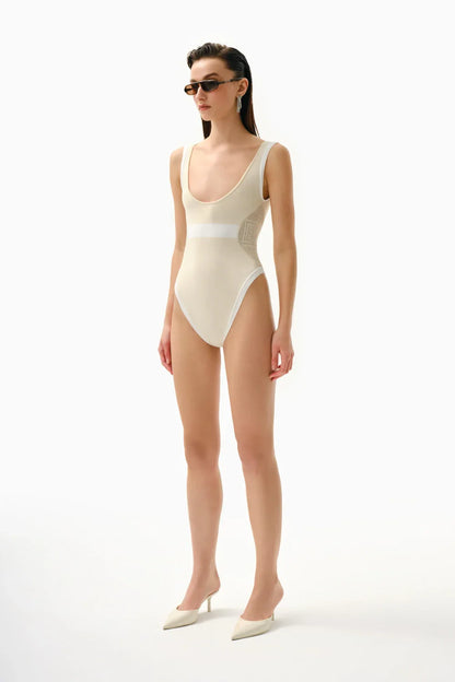 KNTLGY Kontrast Logo Dikişli Bej Örme Body