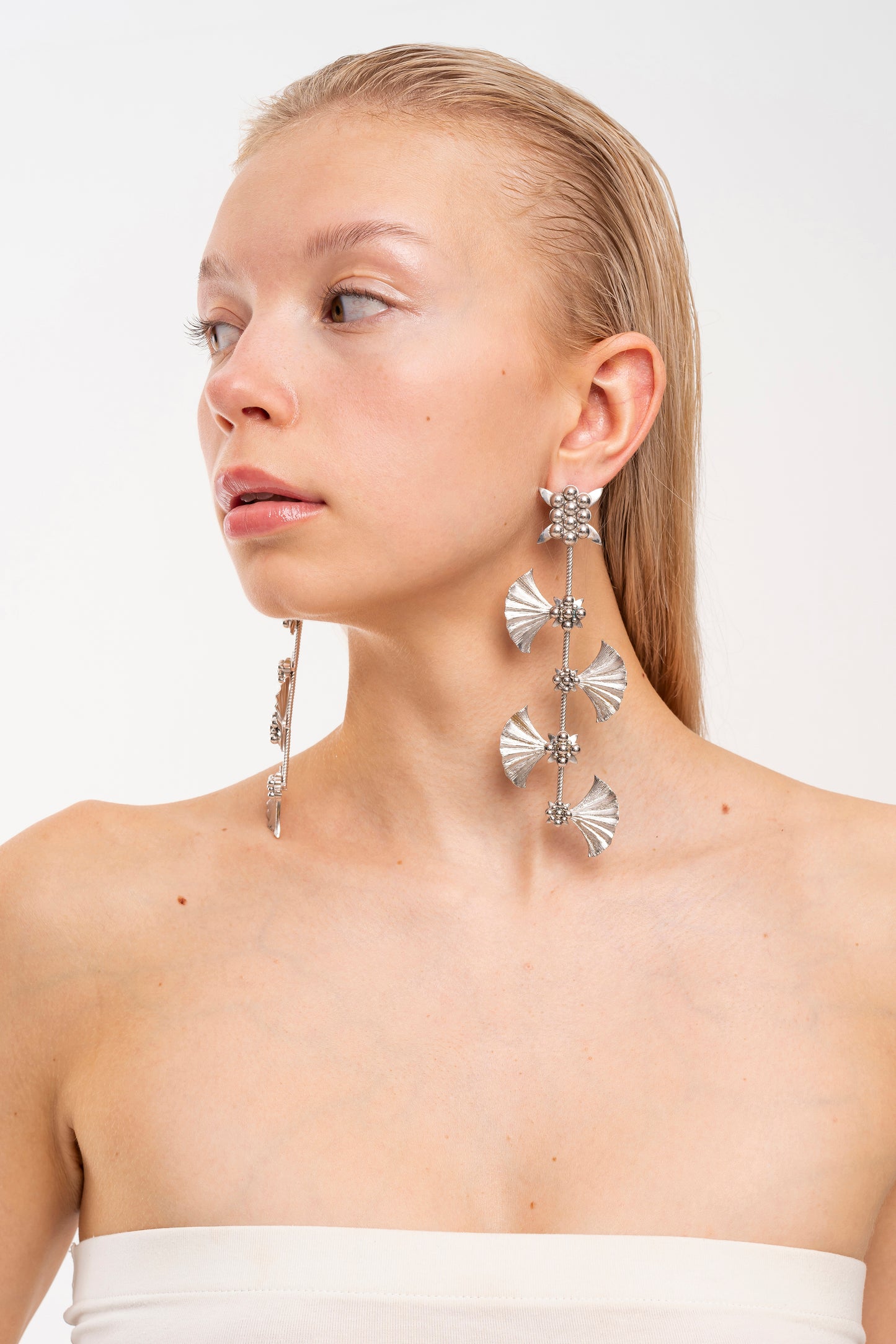 L Ivy Long Silver Earrings