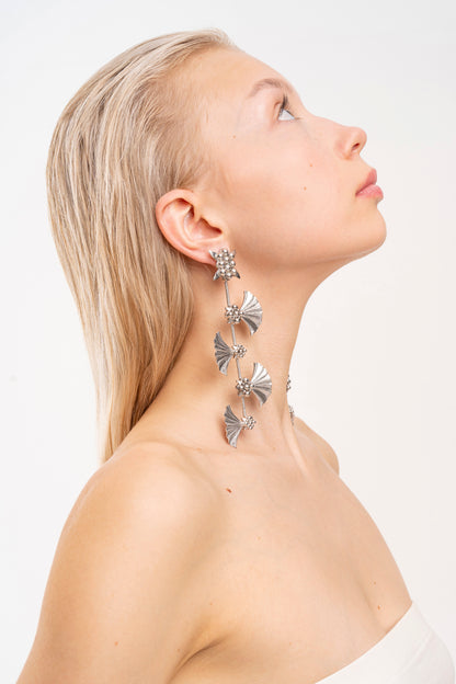 L Ivy Long Silver Earrings
