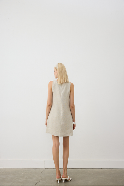 AB Keten Halter Yaka Mini Natural Elbise